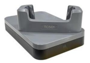 FAST Charge-Only ShareCradle to charge one TC501 device WITHOUT a protective boot. Sold Separately: USB-C Cable (CBL-EC5X-USBC3A-01), Country-specific 45W Power Supply adapter. RESTRICTED ITEM CLASS 4, REQUIRED CORRESPONDING CERTIFICATION. thumbnail