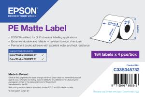 C33S045732 EPSON PE Matte Label - Die-Cut Roll: 210mm x 297mm, 184 labels. MOQ 4 rolls