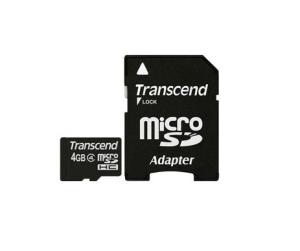 TS4GUSDHC4 TRANSCEND MicroSD Card SDHC 4GB+Adapter