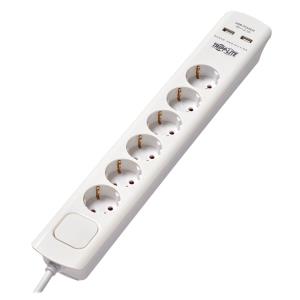 TLP6G18USB EATON CORPORATION TRIPP LITE Surge Protector 6-Outlet with USB Charging - German Type F Schuko Outlets, 220-250V, 16A, Schuko Plug, White