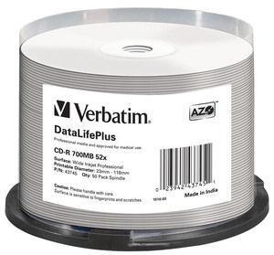 CD-R AZO 700MB 52X DL+ White Wide Printable 50 Pack thumbnail