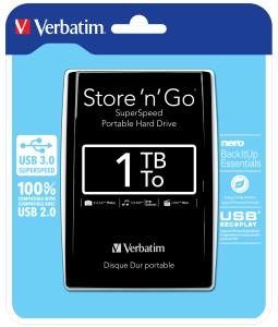 1TB Verbatim Store 'n' Go 2.5 inch USB 3.0 Black HDD thumbnail