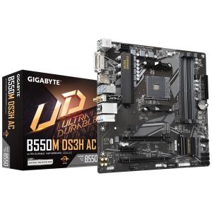 B550M DS3H AC GIGABYTE TECH B550M DS3H AC Ultra Durable AMD AM4 Socket Motherboard, Micro-ATX, 4x DDR4 Slots, 2x M.2 Sockets, GbE LAN, Wi-Fi 5, 1x DVI-D / 1x HDMI Port