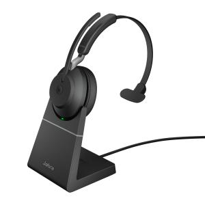 26599-899-989 JABRA Evolve2 65 MS Mono - Headset - on-ear - convertible - Bluetooth - wireless - USB-A - noise isolating - black - with charging stand - Certified for Microsoft Teams