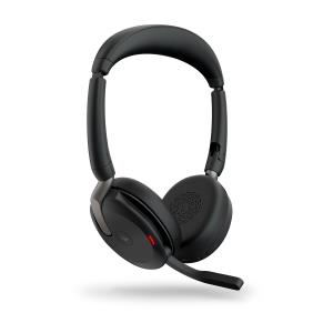 Evolve2 65 Flex MS Stereo - Headset - on-ear - Bluetooth - wireless - active noise cancelling - USB-A - black - with wireless charging pad - Certified for Microsoft Teams thumbnail