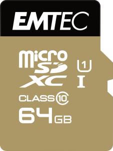ECMSDM64GXC10GP EMTEC microSD Class10 Gold+ 64GB - 64 GB - MicroSDXC - Class 10 - 85 MB/s - 21 MB/s - Black,Gold