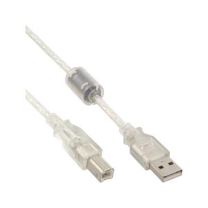 34503 INLINE INC USB 2.0 Kabel - A an B - transparent - mit Ferritkern - 0,3m