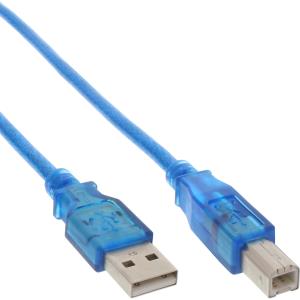 34535B INLINE INC USB 2.0 Kabel - A an B - blau-transparent - 3m