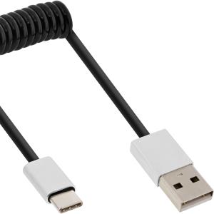 35872 INLINE INC USB 2.0 Spiralkabel - USB-C ST an A ST - schwarz/Alu - flexibel - 2m