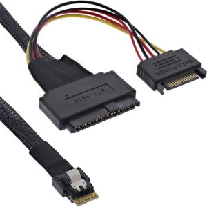 27644B INLINE INC - Slim SAS Kabel, SFF-8654 4i zu U.2 SFF-8639 + SATA Strom, 24Gb/s, 1m