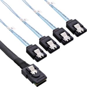 27610 INLINE INC - SAS Anschlusskabel, Mini SAS SFF8087 an 4x SATA, Crossover, OCF, 0,75m