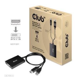 CAC-1010-A CLUB3D DisplayPort to Dual Link DVI-D HDCP OFF version Active Adapter M/F for Apple Cinema Displays - 0.6 m - DisplayPort - DVI-D + USB - Male - Female - ? Special support for Apple Cinema Displays