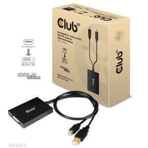 CAC-1130-A CLUB3D Mini DisplayPort to Dual Link DVI - HDCP OFF version for Apple Cinema Displays Active Adapter - 0.6 m - DVI-D - Mini DisplayPort + USB Type-A - Female - Male - Straight