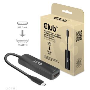 CAC-1588 CLUB3D USB Gen2 Type-C to HDMI? 8K60Hz or 4K120Hz HDR10+ with DSC1.2 with Power Delivery 3.0 Active Adapter M/F - 0.17 m - USB Type-C - HDMI - Male - Female - Straight