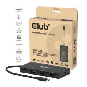 EU Product - Club3D USB-C 9in1-HUB >2xHDMI/2xUSB/USB-C/LAN 4K60Hz  PD100W retail thumbnail