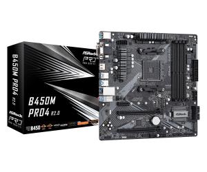 90-MXBEG0-A0UAYZ ASROCK B450M Pro4 R2.0 Super Alloy AMD AM4 Socket Motherboard, Micro-ATX, 4x DDR4 Slots, 2x M.2 Sockets, GbE LAN, 1x D-Sub / 1x DVI-D / 1x HDMI Port