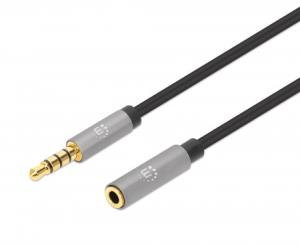 356022 INTELLINET/MANHATTAN Stereo Audio Extension Cable 3.5mm Male to Female Slim Premium Gold-plated 1m