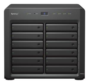 DiskStation DS3622xs+; 12 bay desktop; Intel Xeon D-1531 6-core (12-thread) 2.2 GHz; turbo boost up to 2.7 GHz; 16 GB DDR4 ECC SODIMM (expandable up to 48 GB); 1 x 1GbE RJ-45 (out-of-band management and data transfer); 2 x 1GbE RJ-45 (data transfer); 2 x thumbnail