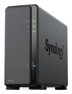DS124 SYNOLOGY DS124 1 bay NAS; Realtek RTD1619B 1.7GHz quad-core processor; 1 GB non-ECC DDR4; 1 x 1GbE RJ-45 LAN ports and 2 x USB 3.2 Gen 1 ports
