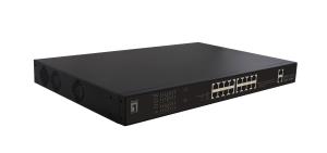 FGP-2031 LEVEL ONE FGP-2031 20-Port Fast Ethernet PoE Switch; 16 PoE Outputs; 2 x Gigabit RJ45; 2 x Gigabit SFP; 802.3at/af PoE; 270W - 16 Fast Ethernet PoE ports; 2 Gigabit ports and 2 Gigabit SFP slots; Powerful DIP switch button configuration for PoE Auto-Check; and Exte