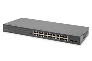 DN-95348-1 DIGITUS 24-Port Gigabit PoE Networkswitch,19 Zoll, unmanaged,2 Uplink Ports, SFP, 370 W, af/at