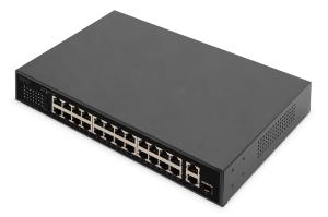 DN-95356 DIGITUS 24-Port Fast Ethernet PoE Networkswitch, 19 Zoll, unmanaged, 2+1 Uplink Ports, RJ45 + SFP, 240 W, af/at