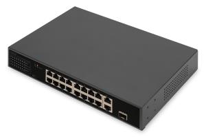 DN-95355 DIGITUS 16-Port Fast Ethernet PoE Networkswitch, 19 Zoll, unmanaged, 2+1 Uplink Ports, RJ45 + SFP, 185 W, af/at