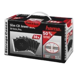 51269 HAMA CD/DVD/Blu-Ray Slim Jewel Cases x50, Transparent/Black