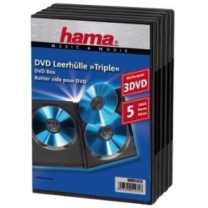 51272 HAMA 5x Triple DVD/Blu-Ray Jewel Cases, 3 Discs per case, Black