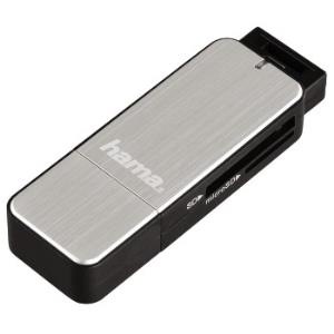 123900 HAMA External USB 3.0 Card Reader, SD/microSD, Silver, USB Powered