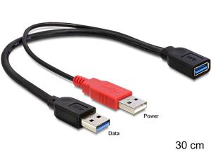 83176 DELOCK USB3.0 Y-Kabel 2x A -> A St/Bu 0.30m