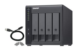 TR-004 QNAP SYSTEMS 4-bay 3.5in SATA HDD USB 3.0 type-C hardware RAID external enclosure. USB-C to USB-A cable included. Expansion unit for QNAP NAS Windows Mac Linux computers.
