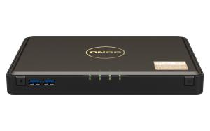TBS-464-8G QNAP SYSTEMS 4-bay M.2 PCIe SSD NASbook Intel Celeron N5105/N5095 4-core burst up to 2.9GHz onboard 8GB DDR4 RAM (not expandable) 4 x M.2 2280 NVMe SSD slots 2 x 2.5GbE 2 x HDMI (up to 2.0) USB ports IR receiver AES-NI encryption 4K hardware transcoding