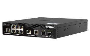 QSW-M2106PR-2S2T QNAP SYSTEMS QSW-M2106P-2S2T | 6 ports 2.5GbE RJ45 with PoE 802.3bt(90W) | 2 ports 10GbE SFP+ | 2 ports 10GbE RJ45 with PoE 802.3bt(90W) | Max PoE power consumption up to 310W | web managed switch | half-rackmount design