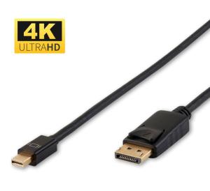 DP-MMG-300MB MICROCONNECT 4K Mini Displayport to  Displayport Cable 3m 1.2v.  Black, Resolution : 4Kx2K@60Hz, Gold-plated connectors