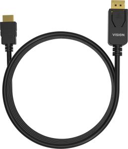 TC 2MDPHDMI/BL VISION Professional installation-grade DisplayPort to HDMI cable - LIFETIME WARRANTY - 4K 60Hz - DP version 1.3 - gold connectors - HDMI 2.0 supports hotplug - DP (M) to HDMI (M) - outer diameter 6.0 mm - 30 AWG - 2 m - black