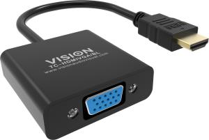 TC-HDMIVGA/BL VISION Professional installation-grade HDMI to VGA adaptor - LIFETIME WARRANTY - maximum resolution 1920 x 1080 - does not convert VGA to HDMI - HDMI (M) to VGA (F) - outer diameter 5.0 mm - overall length 230 mm - black