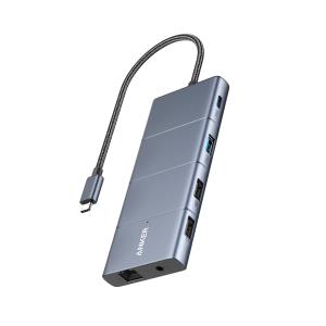 A83880A1 ANKER 565 USB-C Hub (11-in-1) 1 x 10Gbps USB-C 1 & USB-A 1 x HDMI 1 x DP 1 x 100W USB-C 1 x Ethernet 1 x AUX 1 x microSD gray