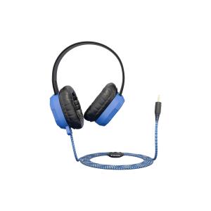 Extreme Headset withbraided cable inline volume control built-in microphone 3.5mm connector breakaway adapter (Blue)