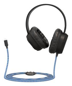 Extreme Headset withbraided cable inline volume control and built-in microphone with USB-C connector (Black)