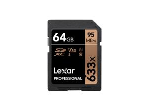 LSD64GCB633 LEXAR 64GB Lexar Professional 633x UHS-I Class 10 SD Card
