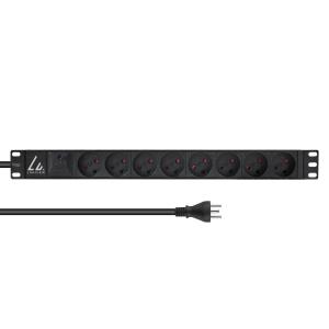 19`` rack mount power strip,  13A with 8 x type K, with  surge protection 2m cable with danish plug thumbnail
