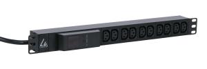 19'' rack mount power strip,  1U, 16A with 10 x C13 socket,  AMP meter and 3m power cord and IEC 60309 16A plug thumbnail