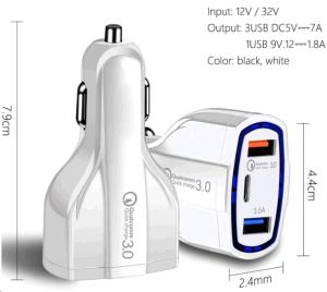 QCTPCCHG_WH JLC DISTRIBUTION QUALCOMM Triple Port Car Charger (2 x USB 3.0 and 1 x Type C) - White
